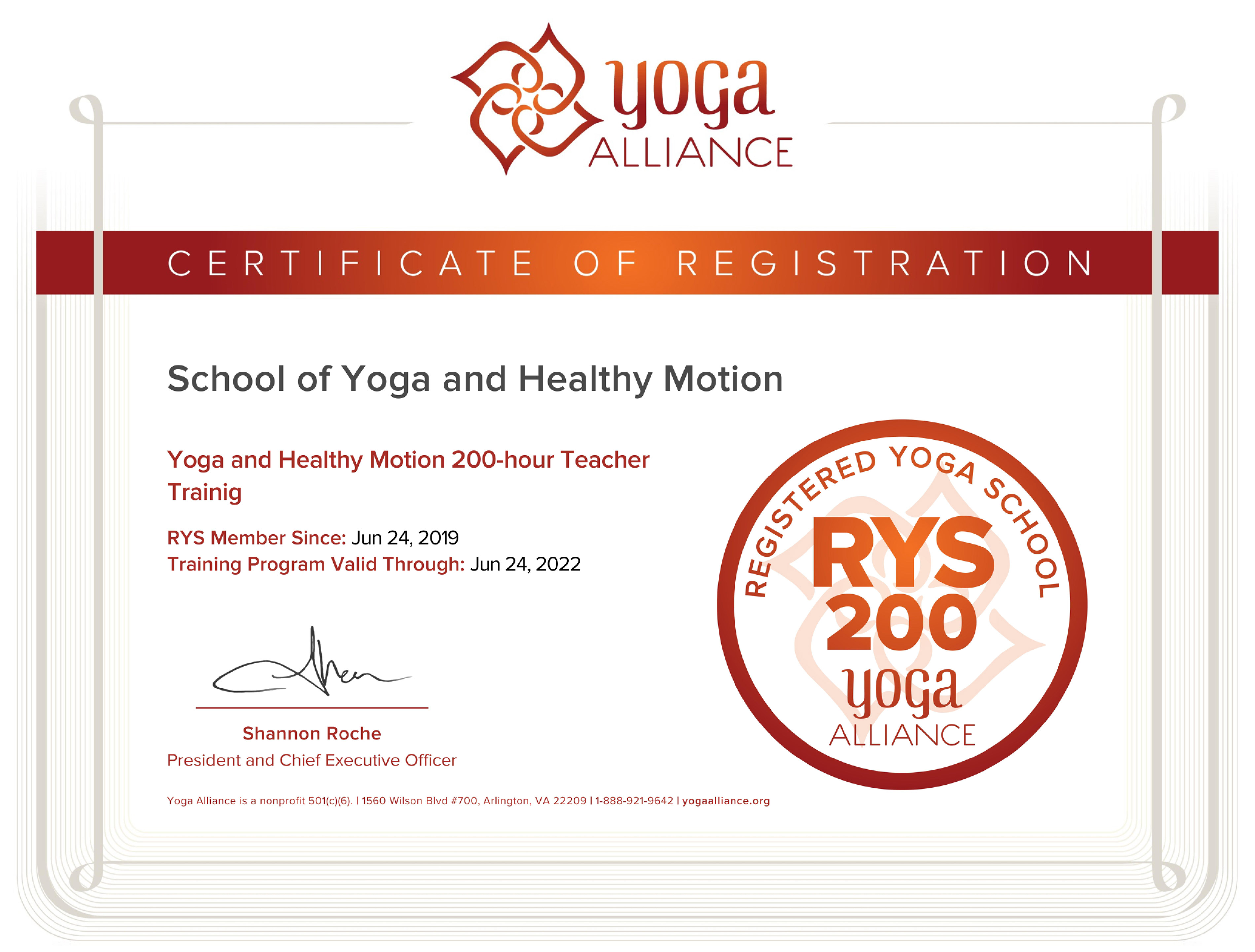 Yoga Alliance Certificate
